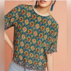 Tanvi Kedia Printed, Embroidered and Beaded 100% Silk Blouse XS